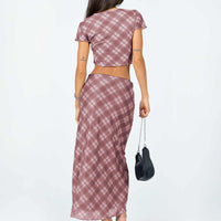 Motel Lassie Midi Skirt Pink Blurred Check