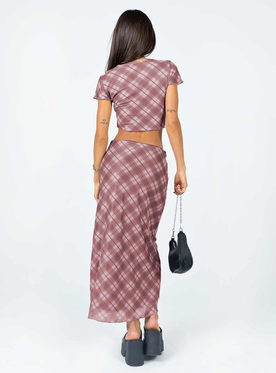 Motel Lassie Midi Skirt Pink Blurred Check