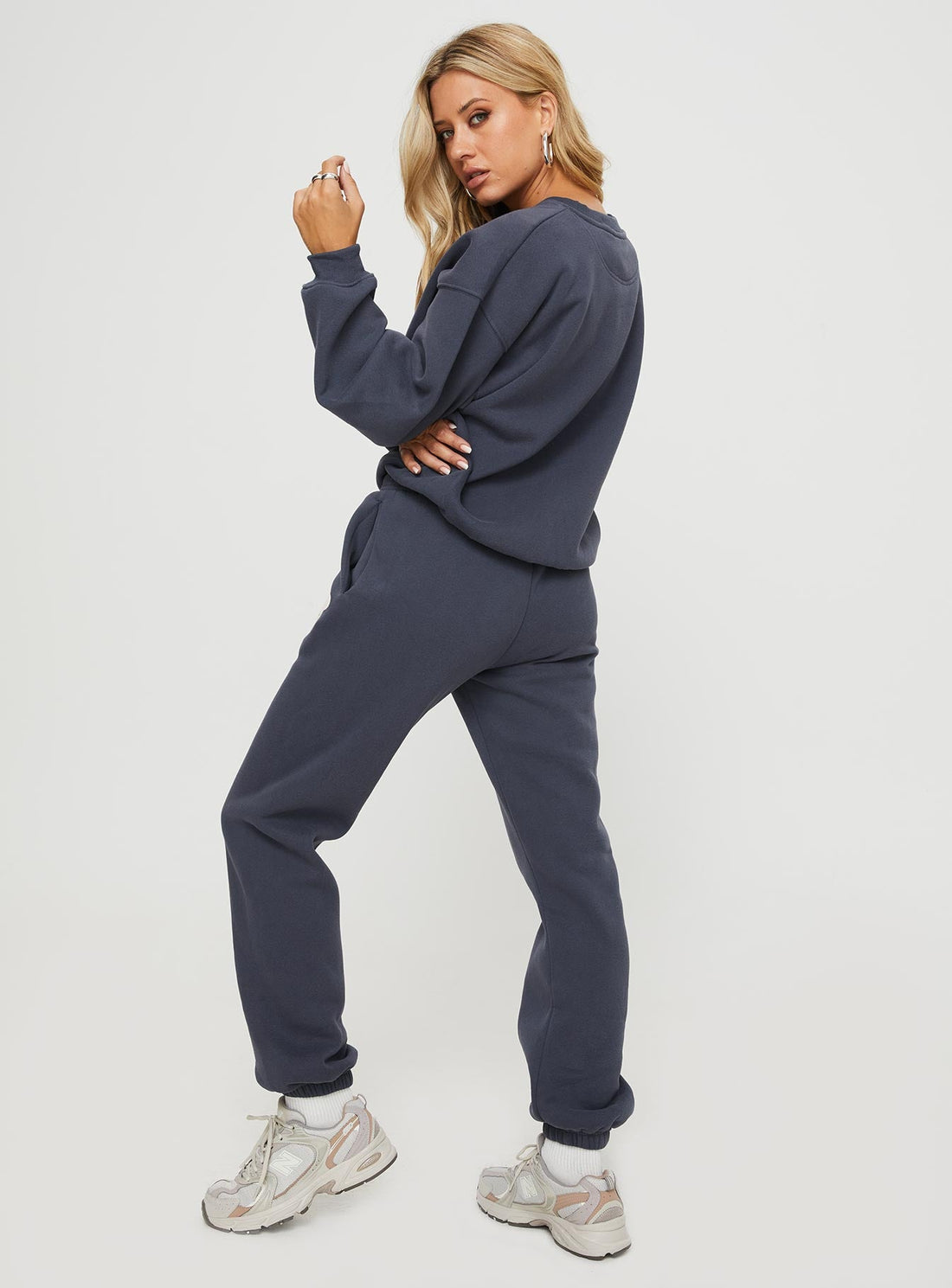 Princess Polly Track Pants Bubble Text Slate / Eggshell