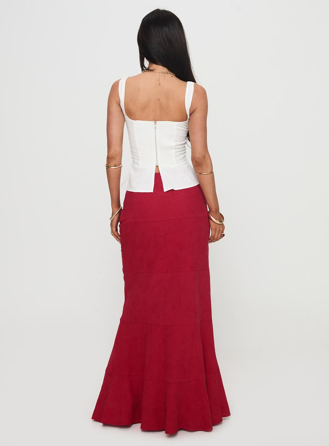 Raven Mid Rise Maxi Skirt Red