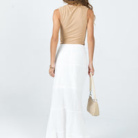 Raven Mid Rise Maxi Skirt White