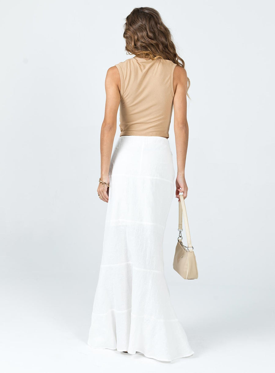 Raven Mid Rise Maxi Skirt White