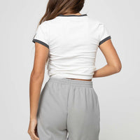 Princess Polly Track Shorts Cursive Text Grey / Blue