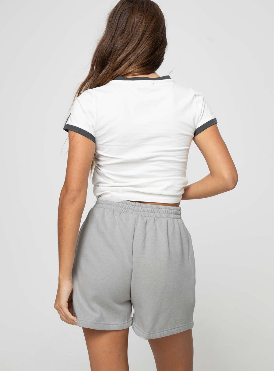 Princess Polly Track Shorts Cursive Text Grey / Blue