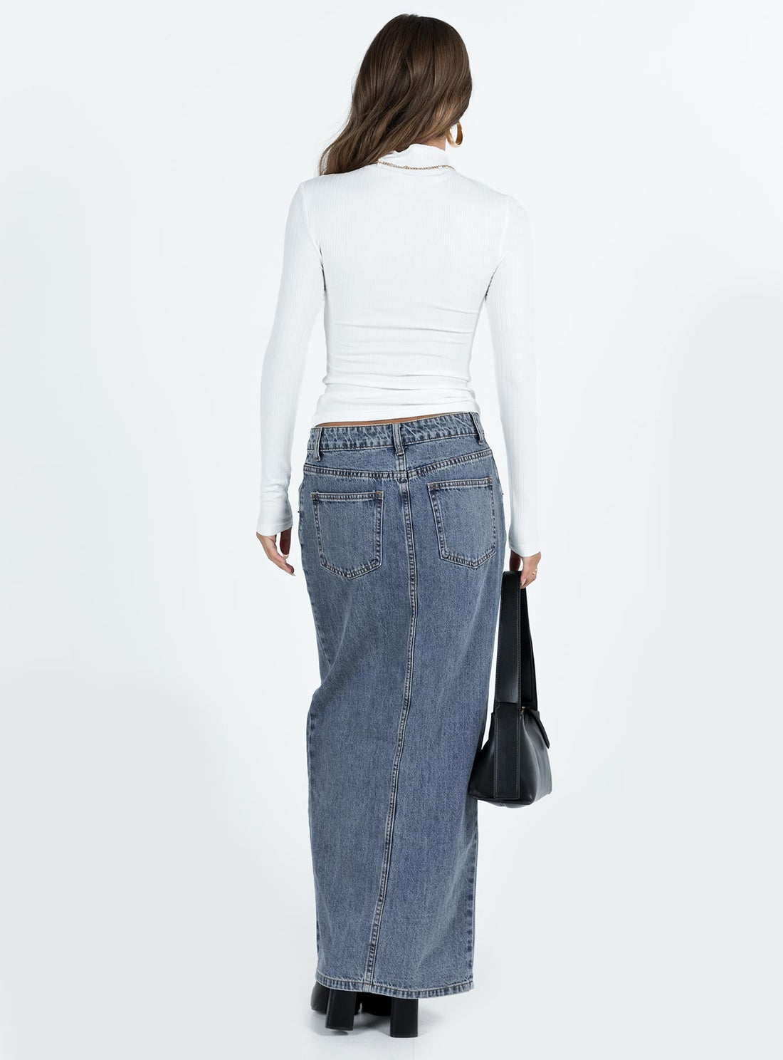 Barbara Split Midi Skirt Faded Denim