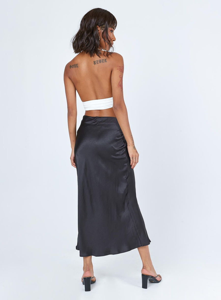 Tyra Satin Midi Skirt Black