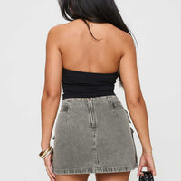 Bambas Wrap Denim Mini Skirt Washed Green