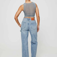 Rihanna Split Hem Jeans Mid Blue