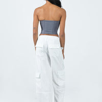 Luna Mid Rise Cargo Pants White Pinstripe
