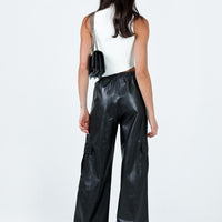 Lista Faux Leather Elastic Pocket Pants Black