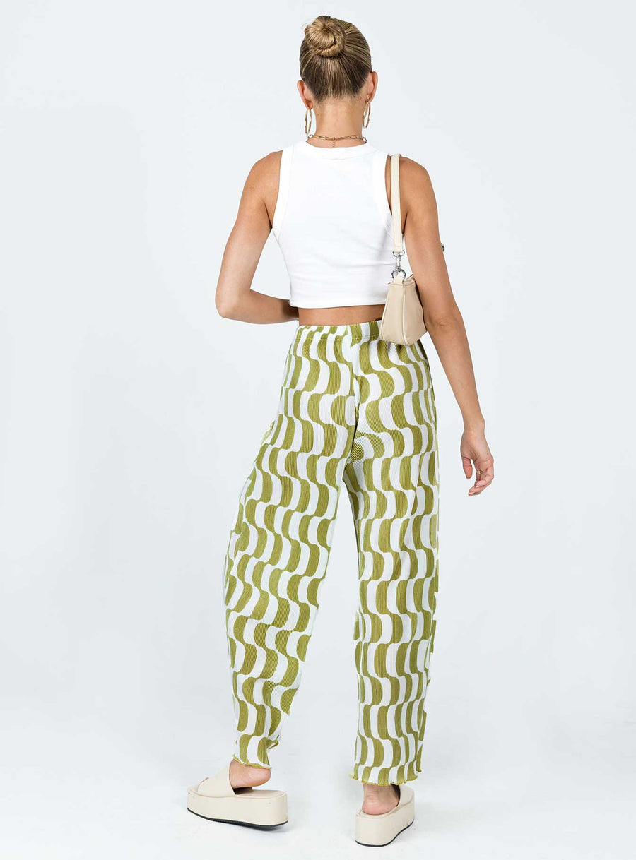 Taina Pleated Wide Leg Pants Green Multi