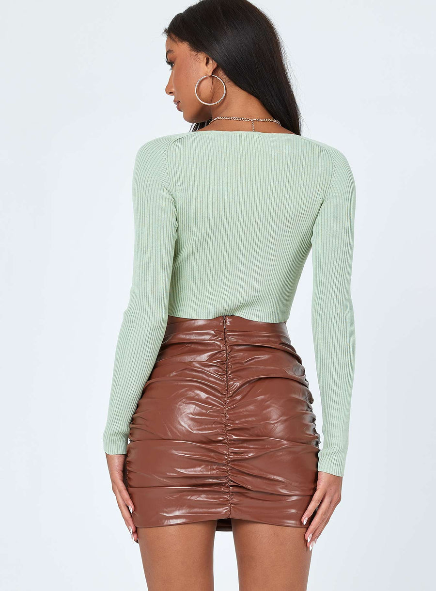 Davis Ruched PU Mini Skirt Brown