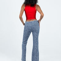 Loweana Low Rise Jacquard Flare Jean Blue Denim