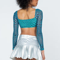 Cyan PU Mini Skirt Grey