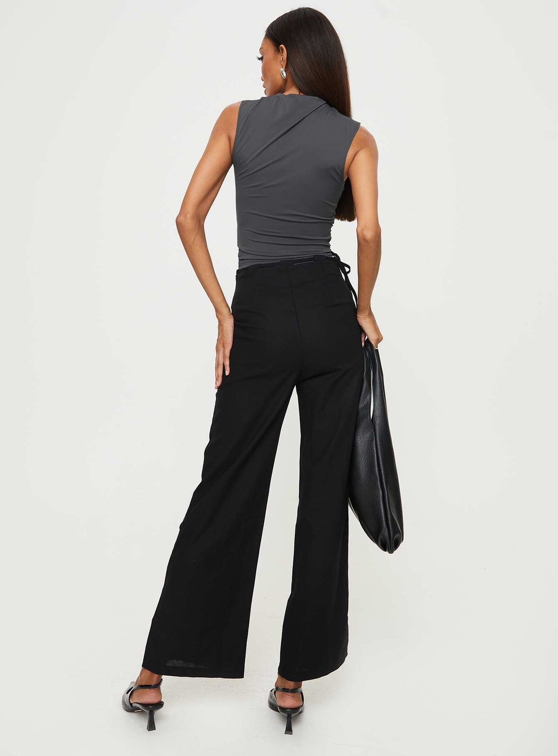 Threaded Waistband Low Waist Pant Black