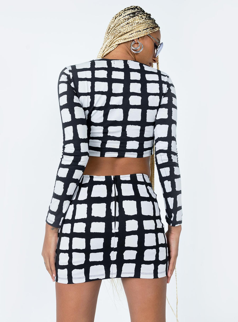 Motel Ima Skirt Mesh Mono Painted Check Black