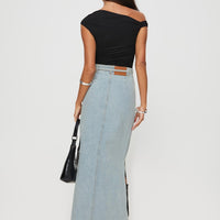 Brandee Tie Front Denim Maxi Skirt Light Wash