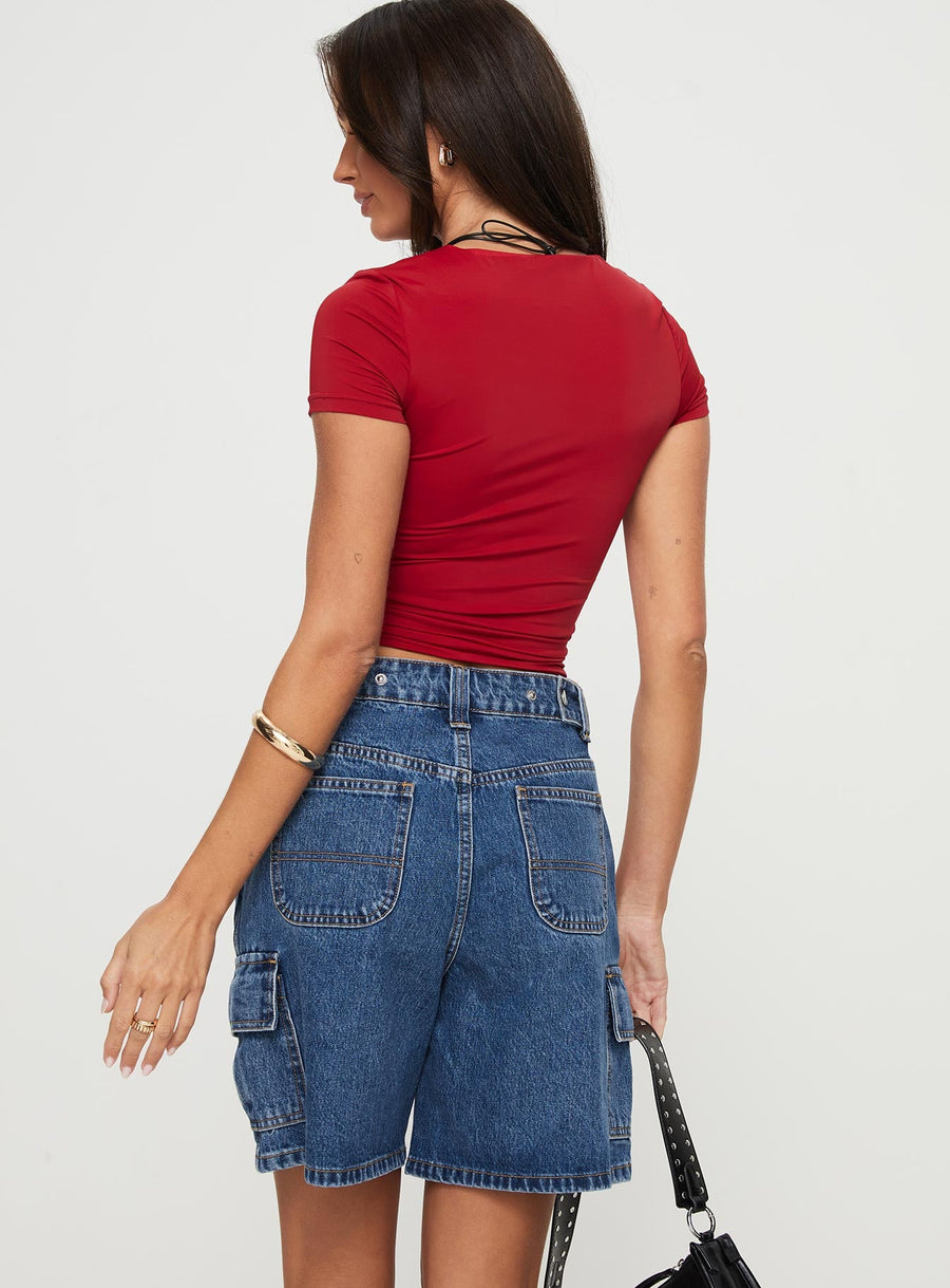 Mika Carpenter Denim Shorts Mid Wash Lower Impact