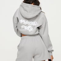 Princess Polly Track Shorts Puff Text Grey