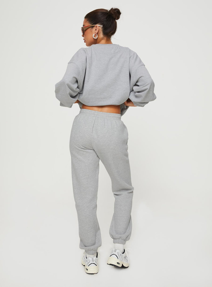 Princess Polly Track Pants Cursive Text Grey Marle/ Red
