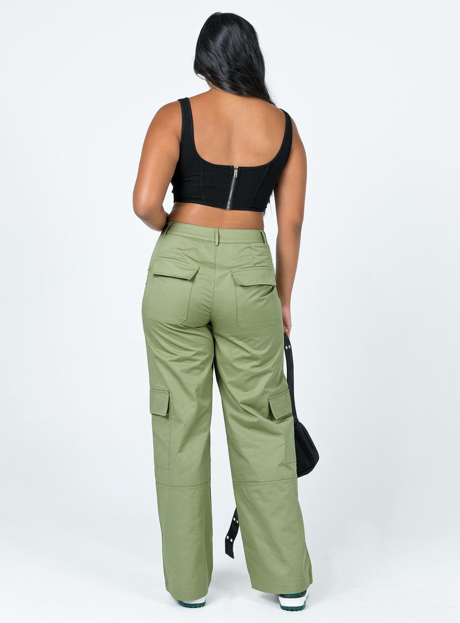 Luna Mid Rise Cargo Pants Green