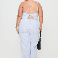 Collied Low Rise Pants Blue / White Stripe Curve