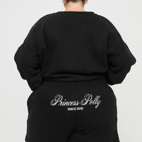 Princess Polly Track Shorts Cursive Text Black Sand Curve