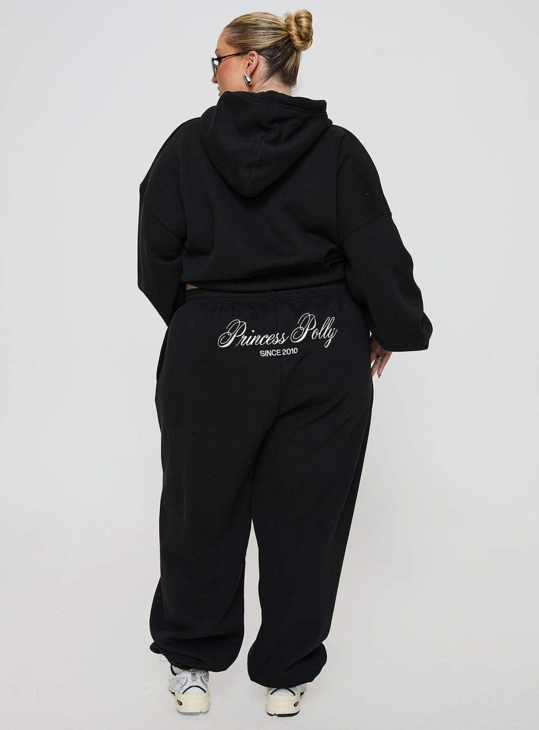 Princess Polly Track Pants Script Black / Ivory Curve