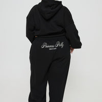 Princess Polly Track Pants Script Black / Ivory Curve