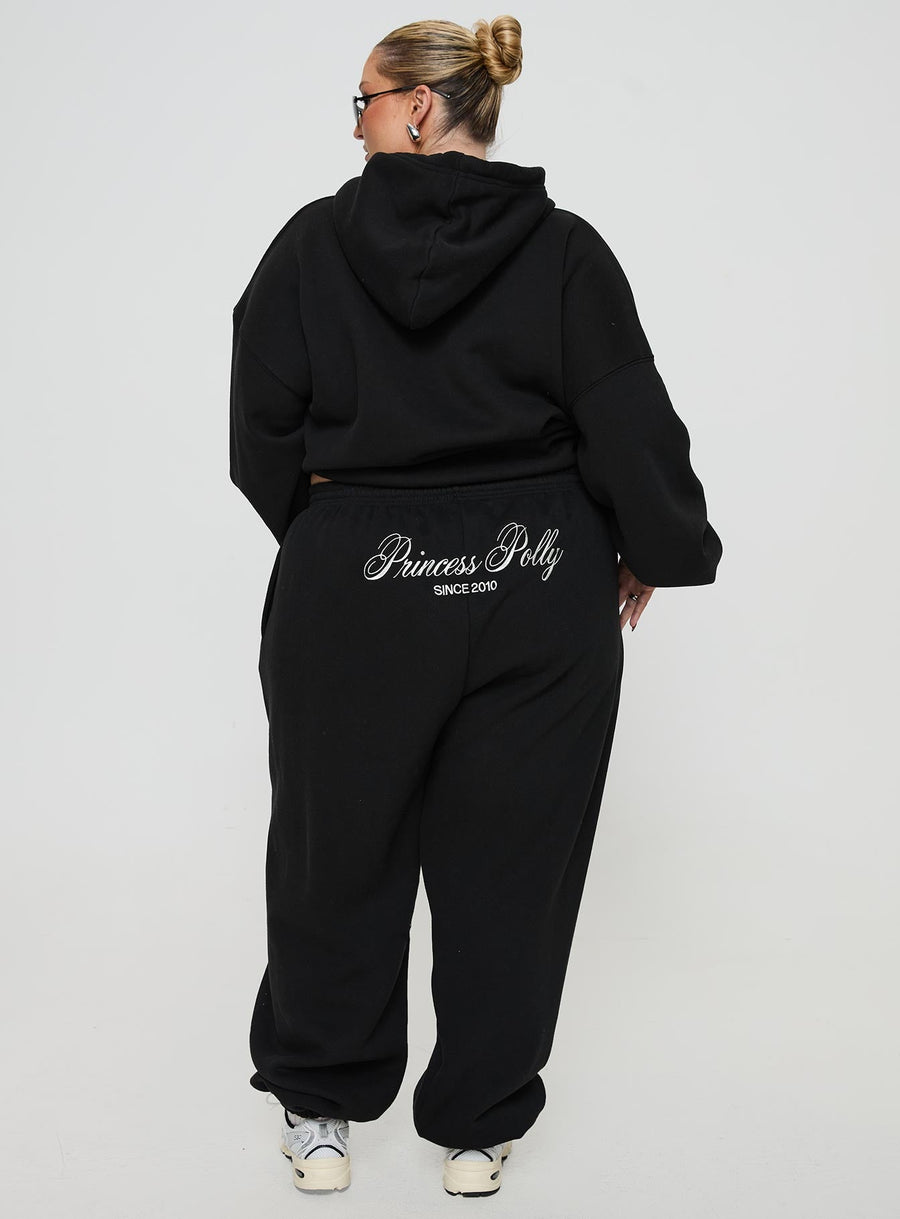 Princess Polly Track Pants Script Black / Ivory Curve
