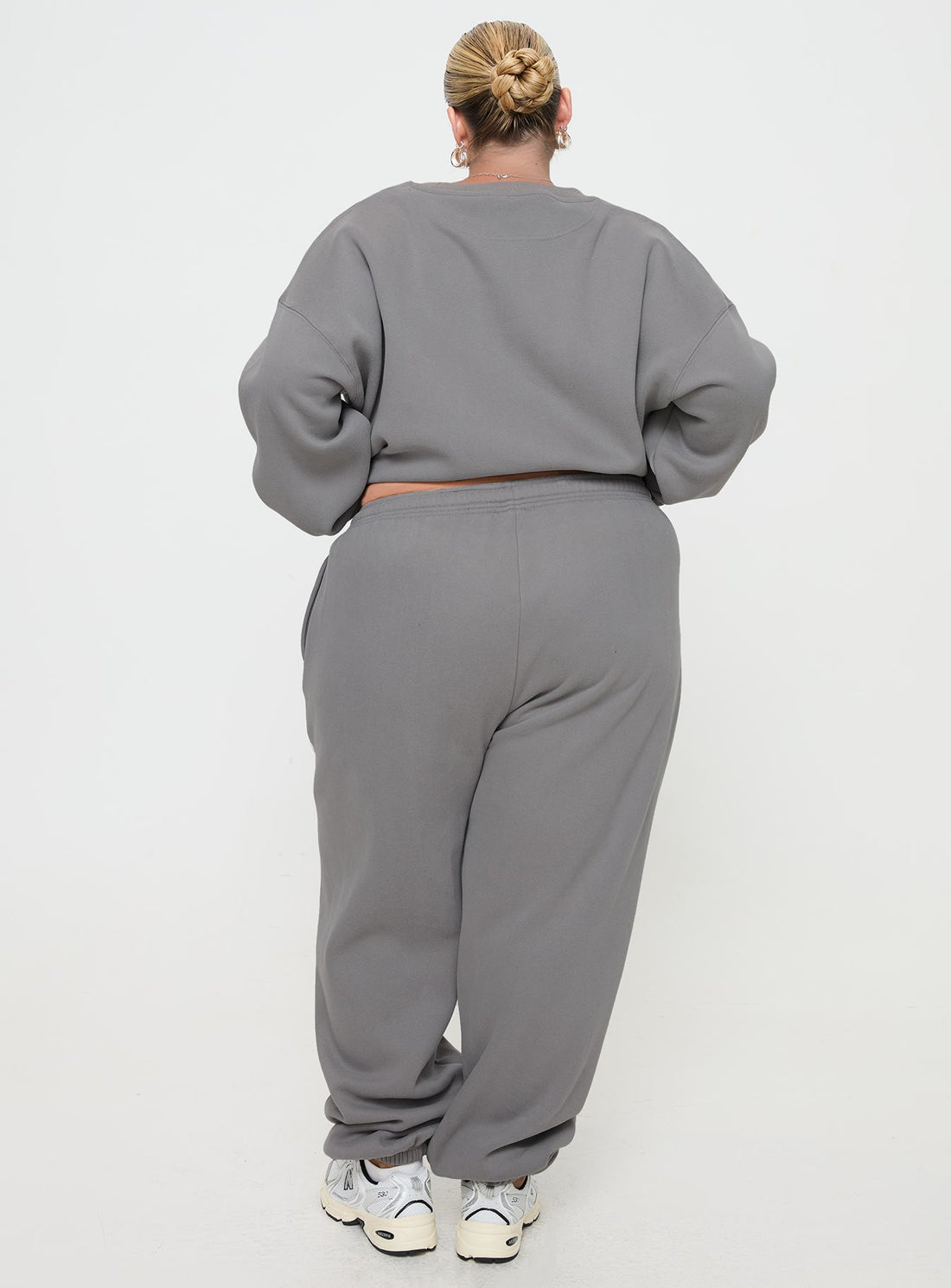 Princess Polly Track Pants Puff Text Charcoal Curve