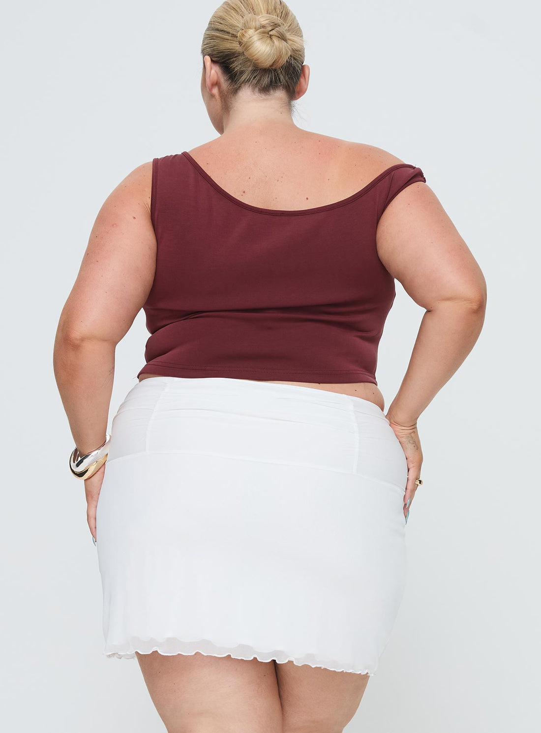 Meredith Ruched Mini Skirt White Curve