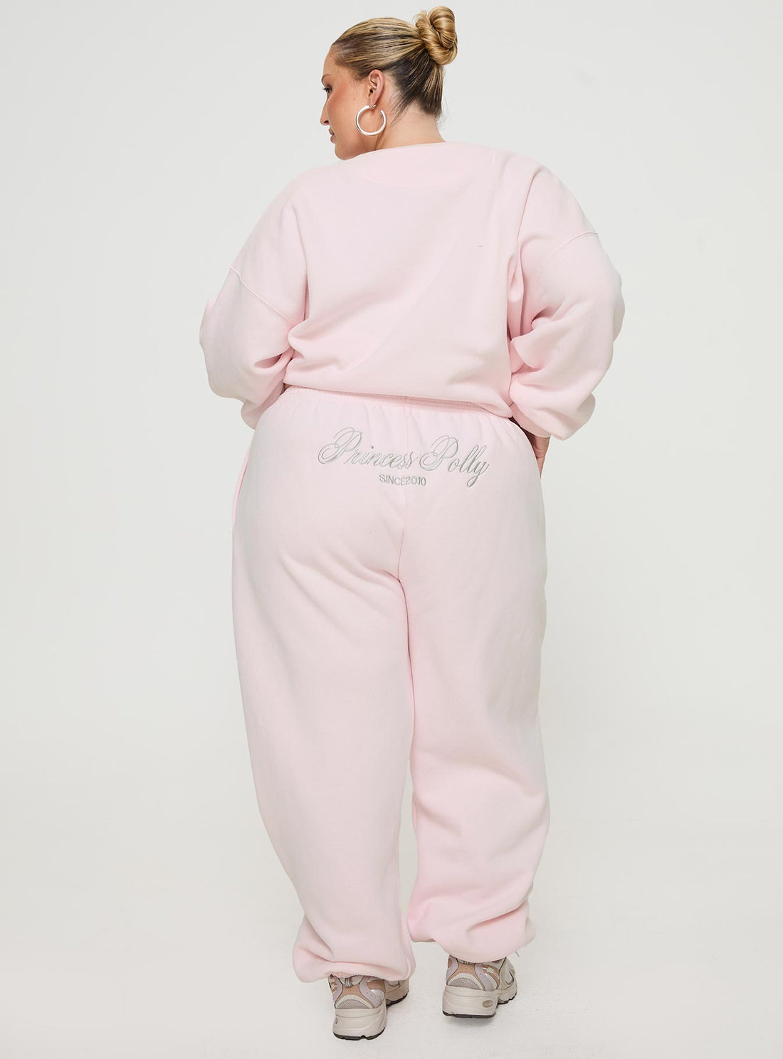 Princess Polly Track Pants Script Baby Pink / Grey Curve