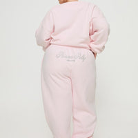Princess Polly Track Pants Script Baby Pink / Grey Curve