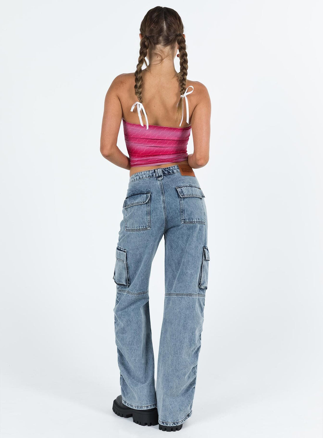 Vandana Cargo Jeans Mid Wash Denim