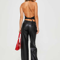 Herro Faux Leather Pants Washed Black