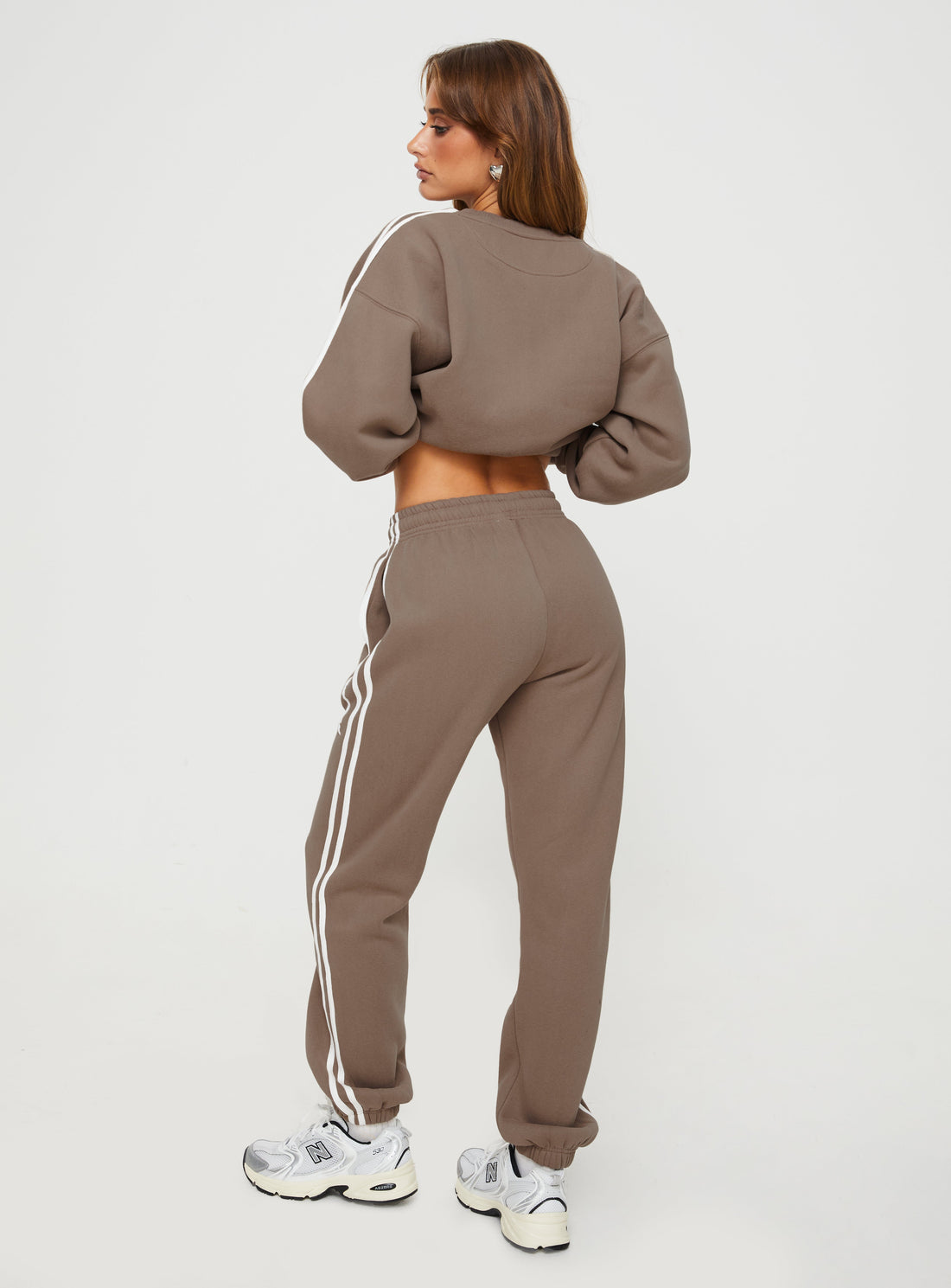 Princess Polly Track Pants Stripe Taupe / White