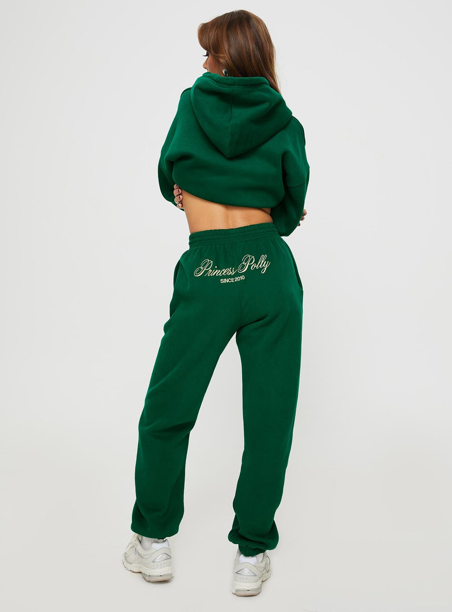 Princess Polly Track Pants Script Green / Ivory
