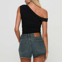 Get It Right Mid Rise Denim Shorts Dark Denim Wash