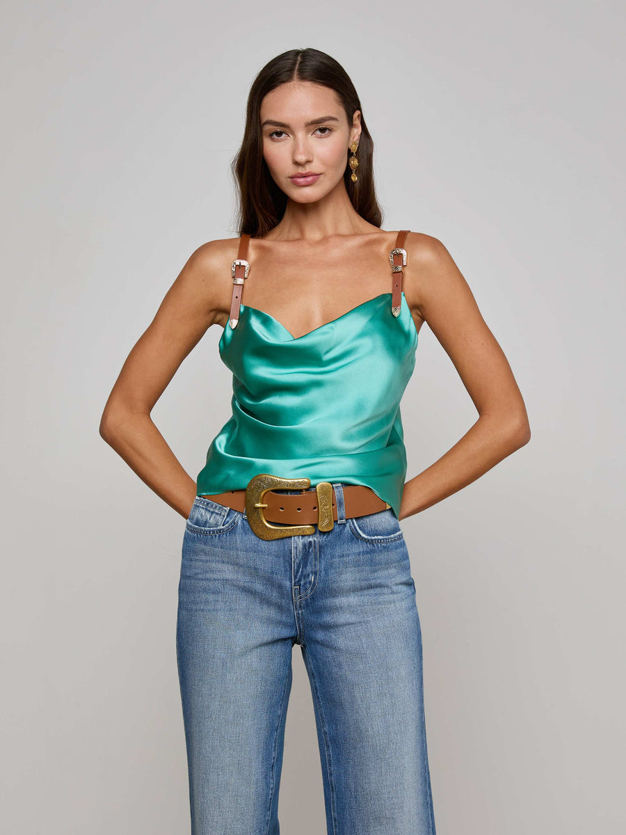 Lux Silk Buckle-Strap Camisole