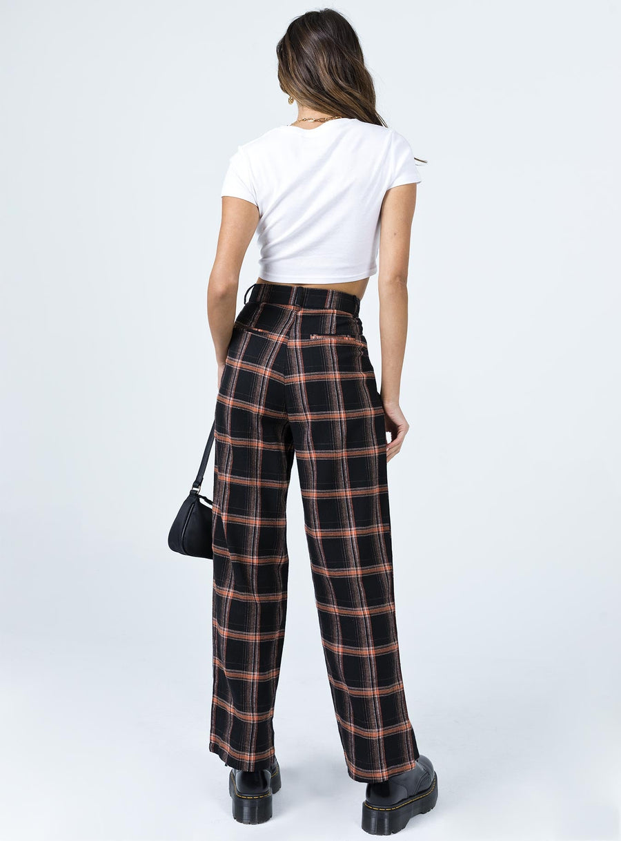 City Skies Wide Leg Check Pant Black