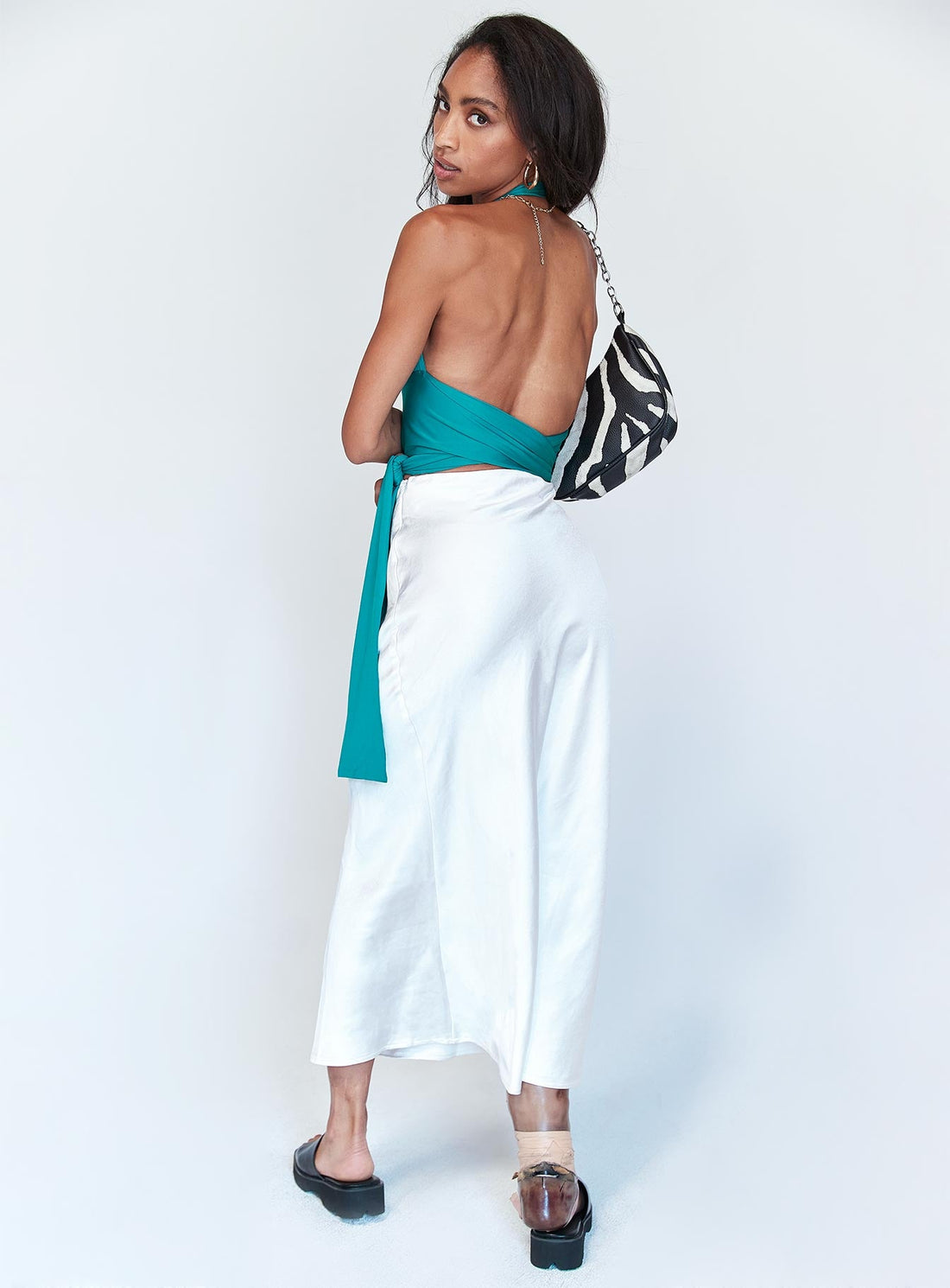 Tyra Satin Midi Skirt White