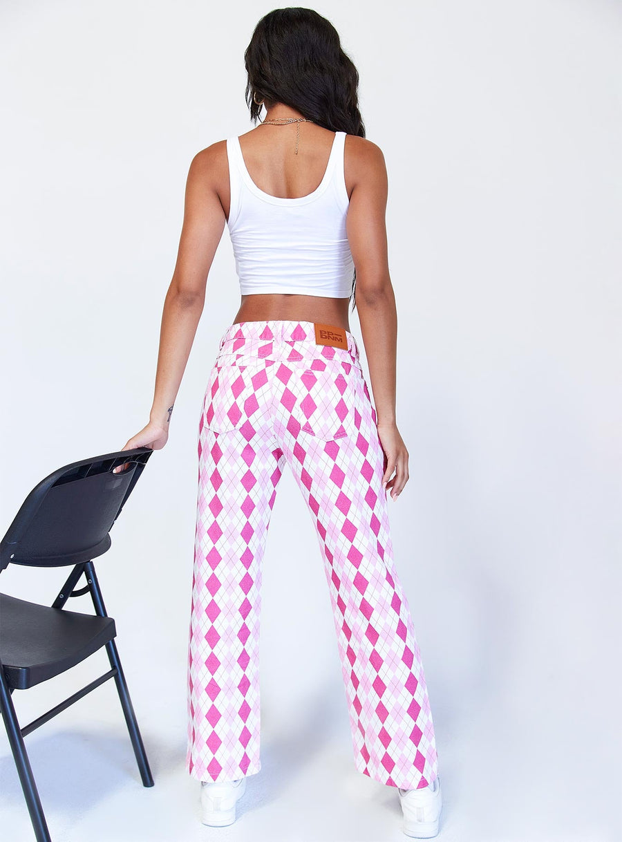 Zoey Argyle Straight Leg Pant Pink