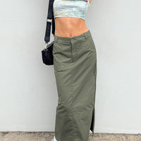 Devine Cargo Maxi Skirt Khaki