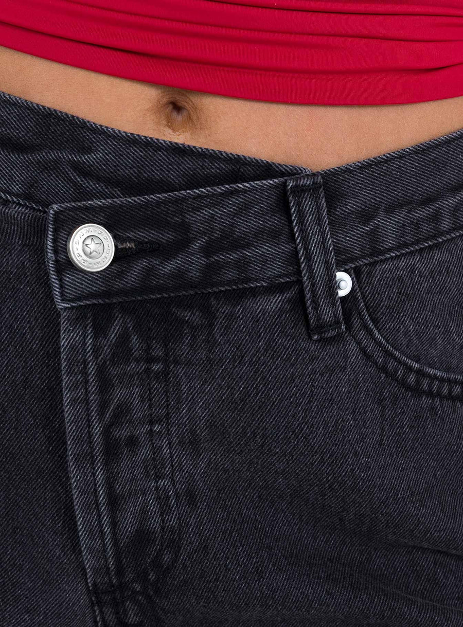 Holly Asymmetric Straight Leg Jean Black Denim Petite