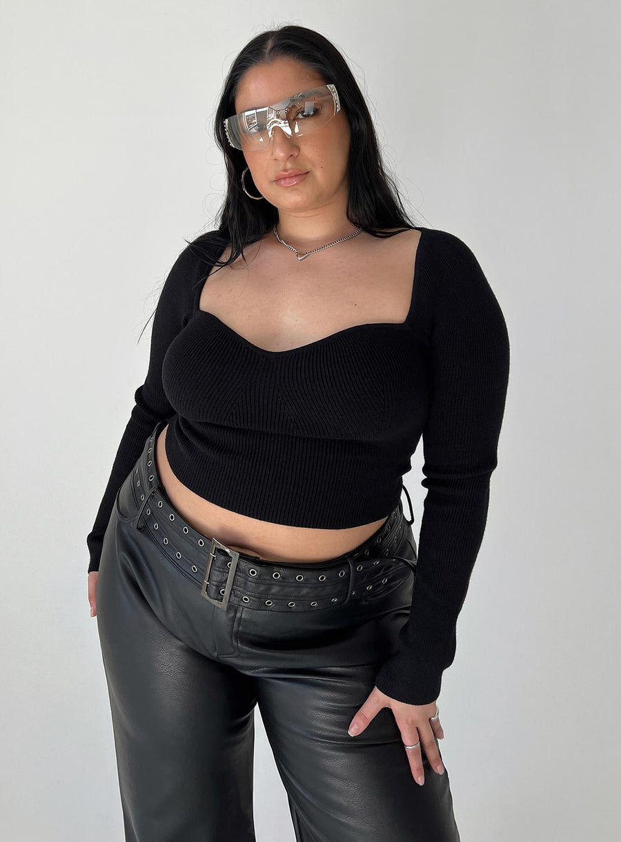 Torridon Eyelet Belt Faux Leather Pants Black Curve