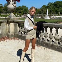 Saddle Knit Mini Skirt Beige