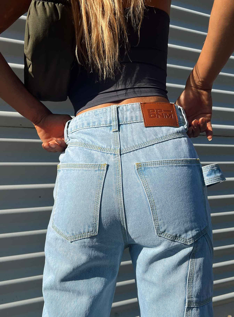 Morala Wide Leg Cargo Jeans Light Wash Denim