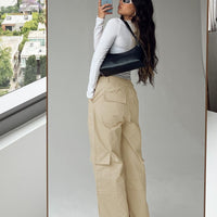 Luna Mid Rise Cargo Pants Beige Petite