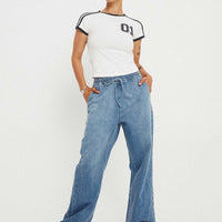 Maves Denim Drawstring Pants Mid Wash